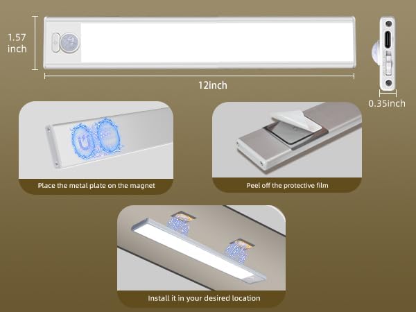 12inch Under Cabinet Lighting, 4 Pack Rechargeable Motion Sensor Light Indoor - Image 8