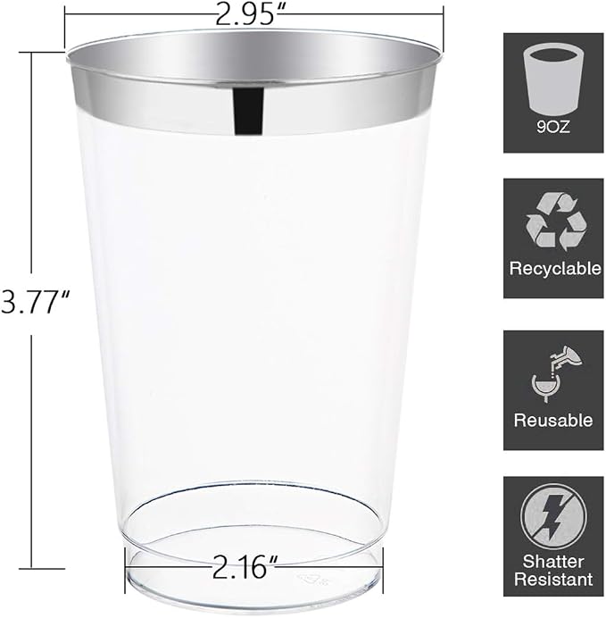 I00000 200pcs Silver Disposable Plastic Cups 10 oz Clear Plastic Cups Old - Image 7