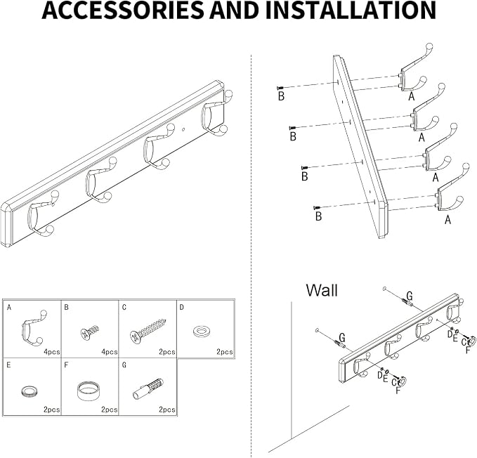 Badiano Wooden Coat Rack, Wall-Mounted Organizer - Image 7
