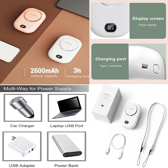 Portable Neck Fan, Mini Small Personal Handheld Fan USB Rechargeable 3 Speed - Image 6