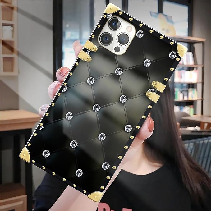 Compatible with iPhone 12/12 Pro Case, Shiny Black Sofa Crystal Luxury Golden - Image 7