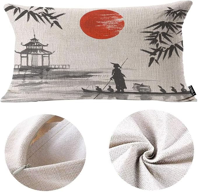 EKOBLA Throw Pillow Case 12x20 Inch Japan Traditional Japanese Painting Man - Image 6