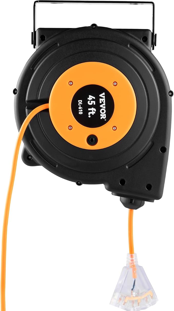 VEVOR Retractable Extension Cord Reel, 45 FT, Heavy Duty 12AWG/3C SJTOW Power - Image 12