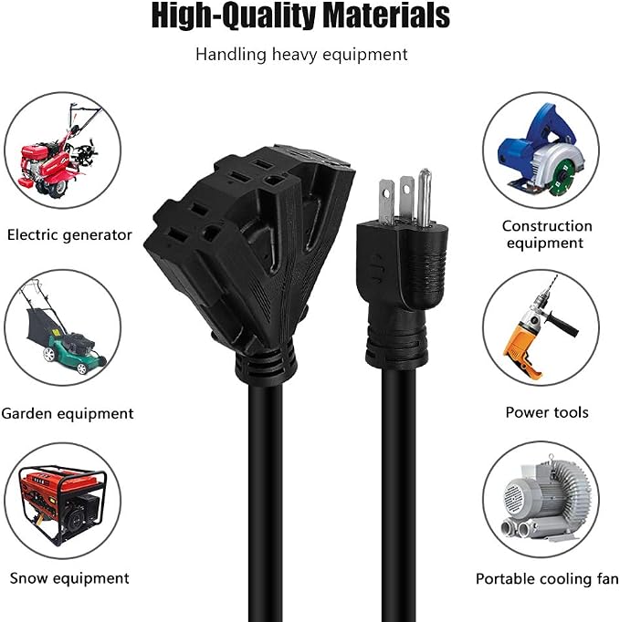 10FT 12/3 Outdoor Extension Cord, Heavy Duty 3-Outlet SJTW Indoor/Outdoor - Image 7