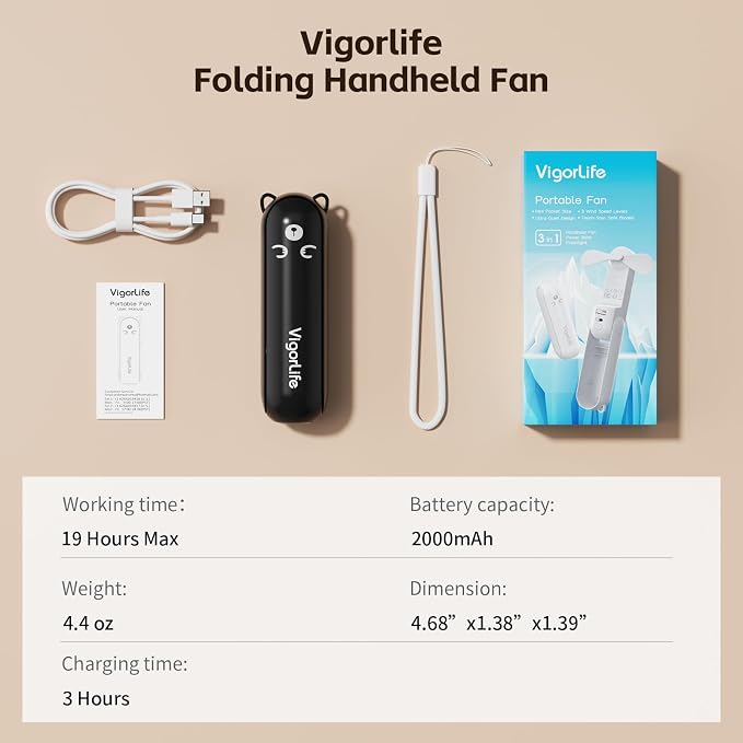Mini Handheld Fan, USB Rechargeable 3 IN 1 Personal Cooler Fans - Image 9