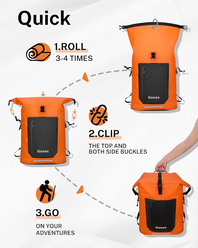 Gonex Ultralight Waterproof TPU Backpack, 55L Roll Top Dry Bag - Image 7