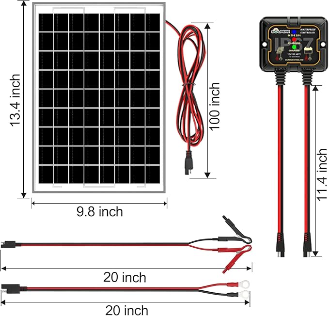 SOLPERK Solar Panel Kit 10W 12V, Waterproof Solar Battery Trickle Charger - Image 7