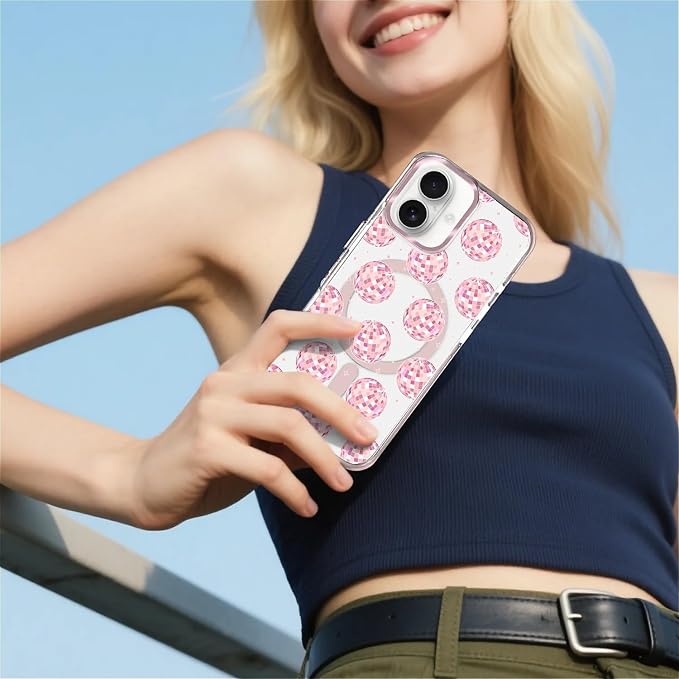 Case for iPhone 16 Plus, Disco Balls Pink Phone Case Design,for Women Girls - Image 6