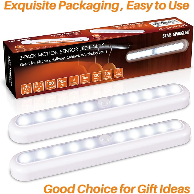 STAR-SPANGLED 11” Motion Sensor Lights Indoor AA Battery Operated, Stick on LED - Image 7