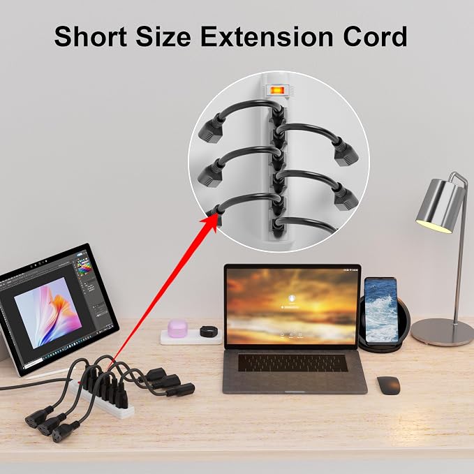 Short Extension Cord 1 Foot Black 5 Pack, 16/3 Gauge Indoor Power Extension - Image 7