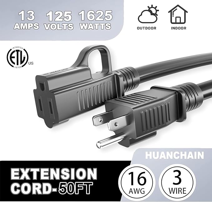 HUANCHAIN Indoor Outdoor Black Extension Cord 6 ft Waterproof, 16/3 Gauge - Image 7