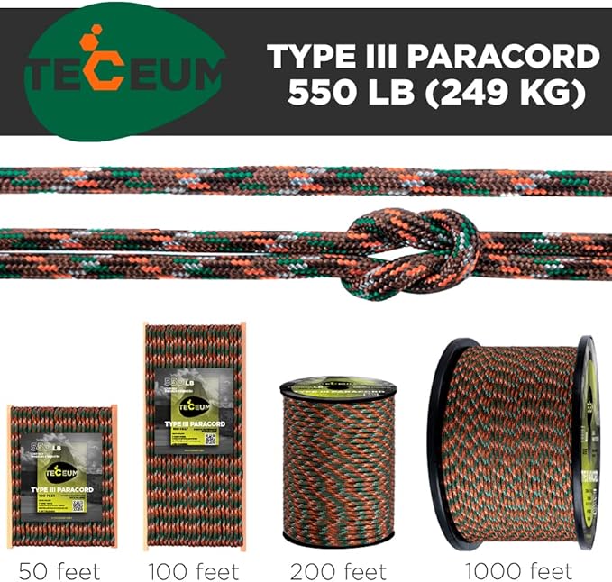 TECEUM 5/32" Paracord Rope 1000 – 1000ft / 200ft / 100ft / 50ft – Tactical - Image 9