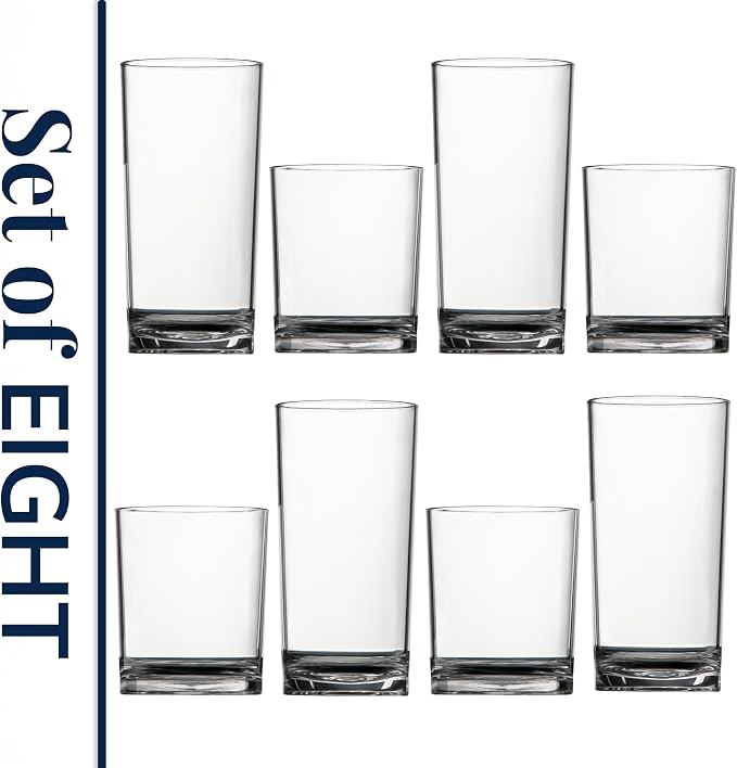US Acrylic Classic Clear Plastic Reusable Drinking Glasses 12oz Rocks & 16oz - Image 8