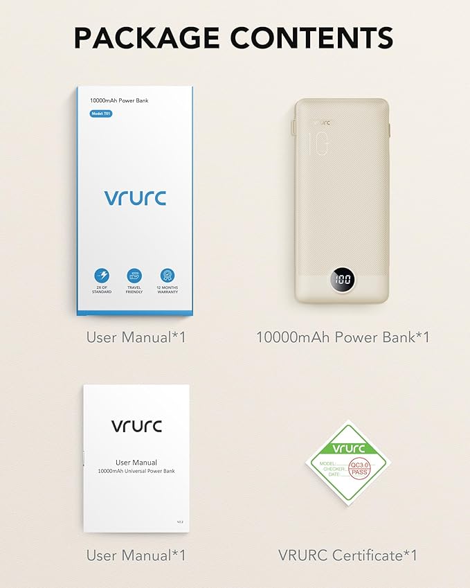 Portable Charger Built-in Cables and AC Wall Plug, USB C Power Bank 10000mAh - Image 8