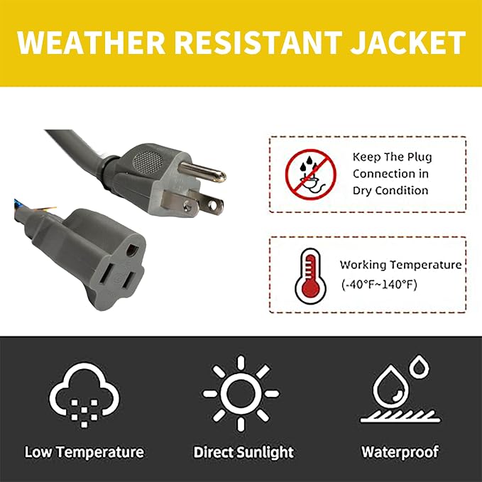 Indoor Outdoor Extension Cord Weatherproof, UL Certified, 16 Gauge 12FT Grey 3 - Image 6