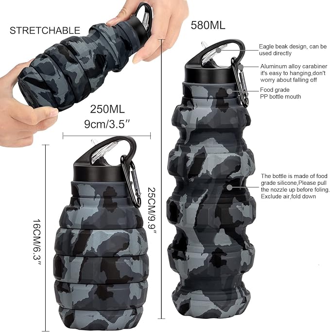 QiCheng&LYS Collapsible Water Bottle Sports Bottle 19.5OZ/580ml Travel Water - Image 7