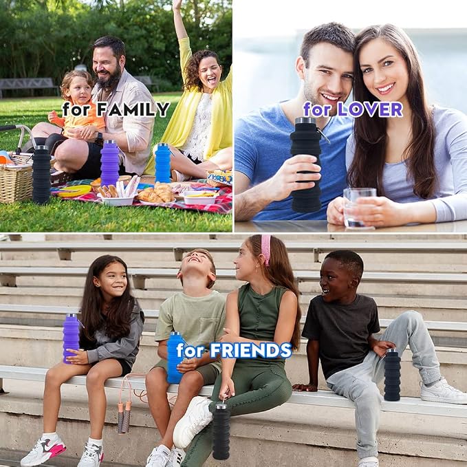 Collapsible Water Bottles,2 pack BPA Free Travel Silicone Water Bottle - Image 7