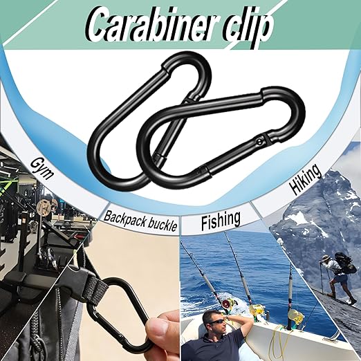 Black Carabiner, Heavy Duty Galvanized Steel Spring Snap Hook Carabiner Clips - Image 7