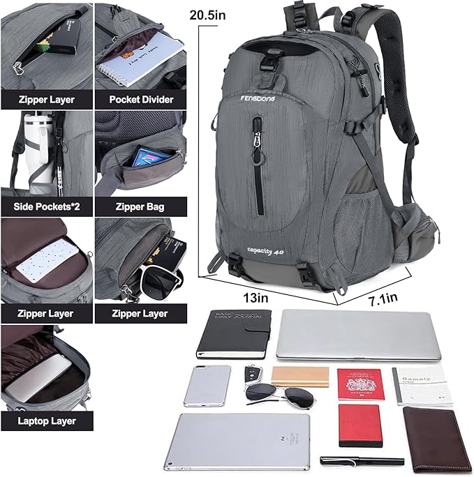 FENGDONG 40L Waterproof Lightweight Hiking, Travel Backpack - Image 6