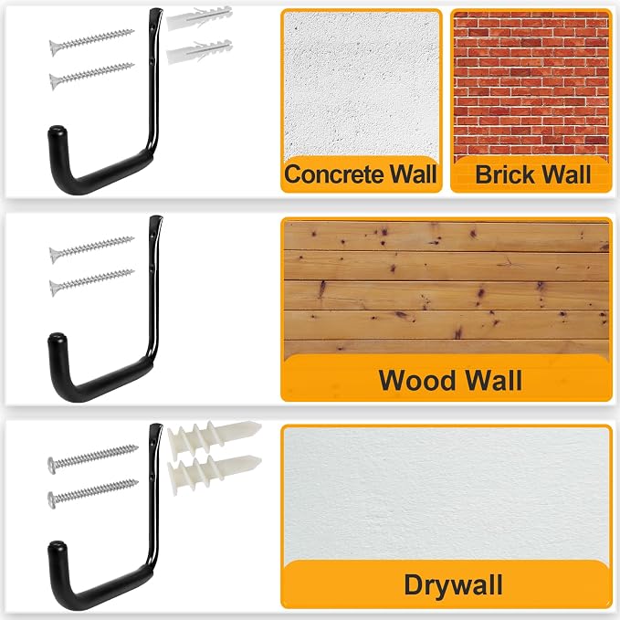 KURUI 10" Garage Organization Wall Hooks, 66 LB Heavy Duty Water Hose Holder - Image 8