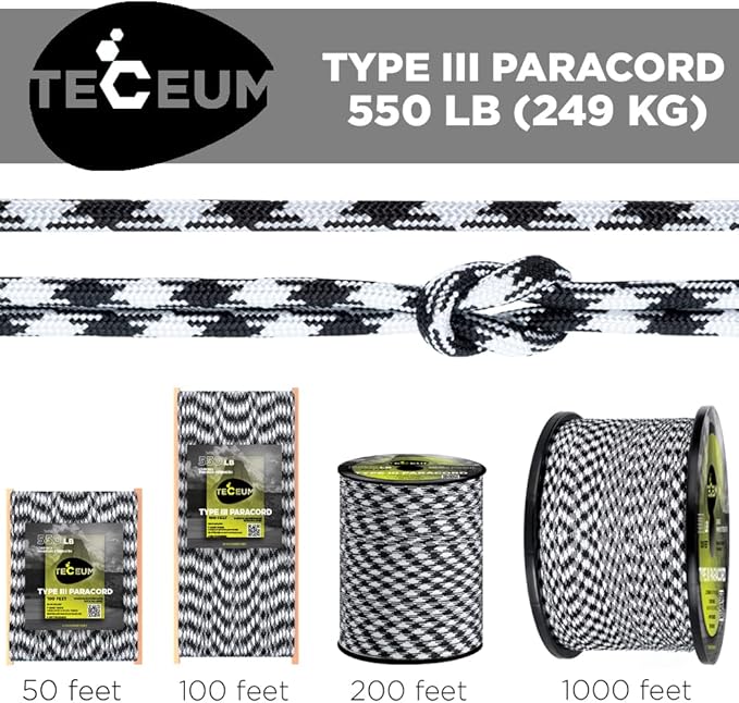 TECEUM 5/32" Paracord Rope 1000 – 1000ft / 200ft / 100ft / 50ft – Tactical - Image 9