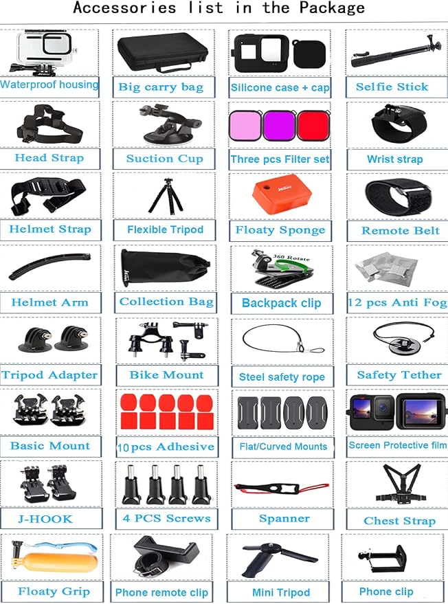 Accessories Kit for Gopro Hero 13 12 11 10 9 Black Waterproof Housing Silicone - Image 7