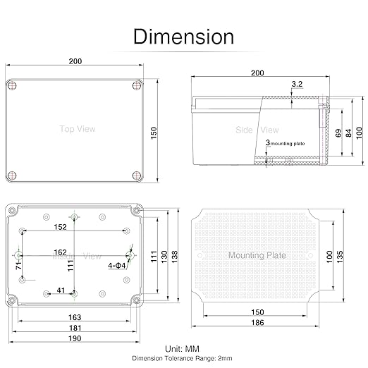 QILIPSU Junction Box with Mounting Plate 200x150x100mm, ABS Plastic DIY - Image 6