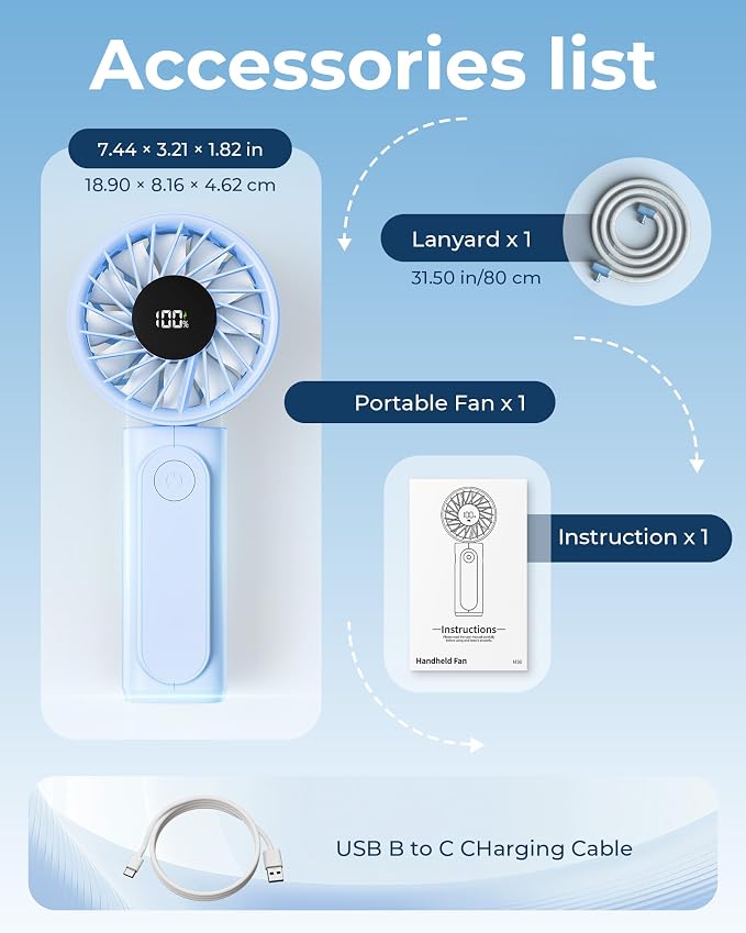 Peiyuu Portable Fan, 4000mAh Rechargeable, 180° Foldable Mini Desk Fan - Image 8