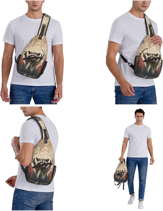 FyLybois Raccoon Sling Bag for Women Lightweight Crossbody Backpack Casual - Image 7