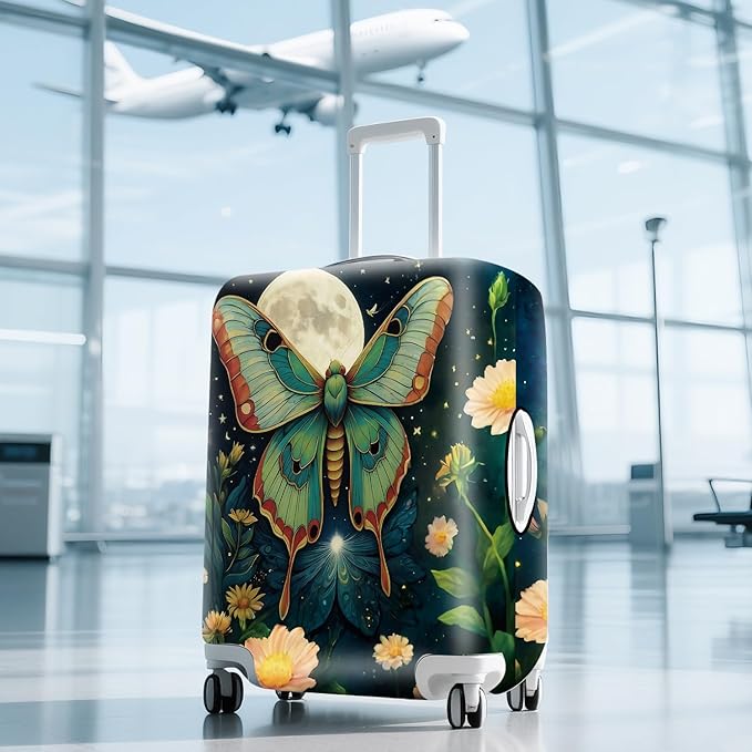 Moonlit Butterfly Flower MothTravel Luggage Cover -Stretchable Airplane - Image 9