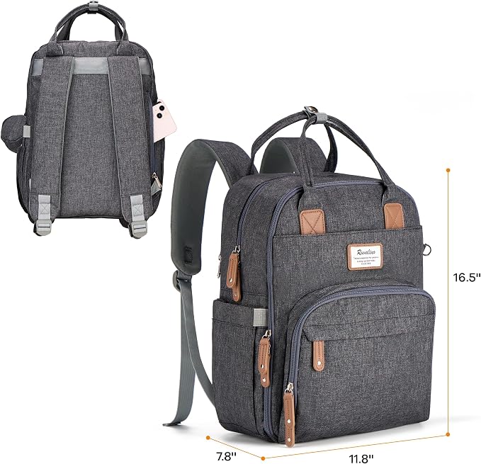 RUVALINO Diaper Bag Backpack, Large Capacity, Waterproof, Dark Gray - Image 9