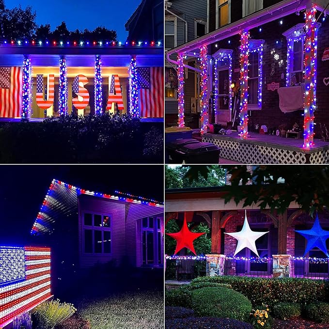 JMEXSUSS 2 Pack Red White and Blue Solar Lights 100LED 33ft Patriot Solar - Image 8