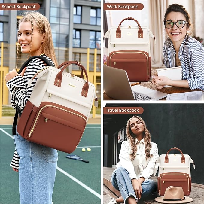 LOVEVOOK Leather Backpack for Women, 17 inch Leather Laptop Backpack Women - Image 6