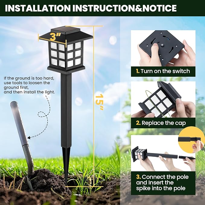 GIGALUMI Solar Outdoor Lights,16 Pack LED Solar Lights Outdoor Waterproof - Image 8