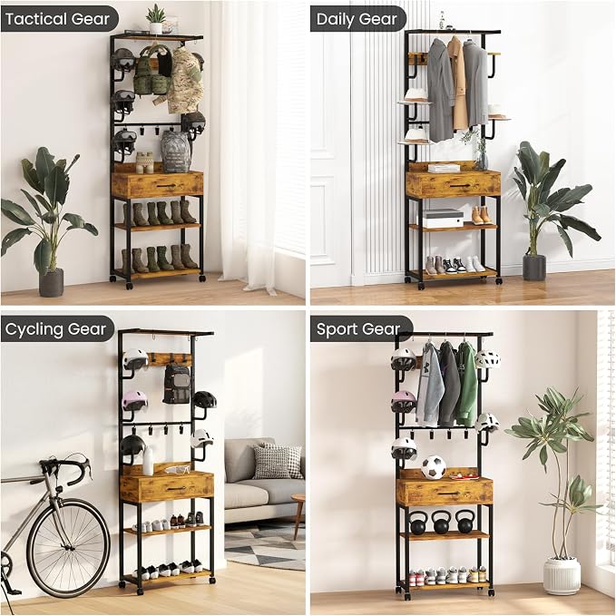 Kikihouse Freestanding Floor Mounted Helmet & Gear Storage Rack, Adjustable - Image 9