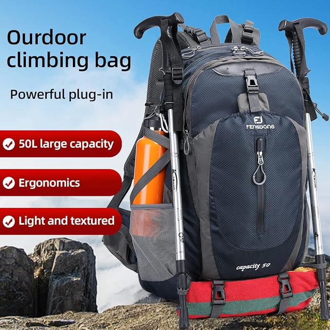 FENGDONG 50L Waterproof Lightweight Outdoor Daypack Hiking, Travel Backpack - Image 5