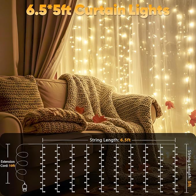 suddus Curtain Lights for Bedroom, 150 Led Hanging String Light Outdoor - Image 7
