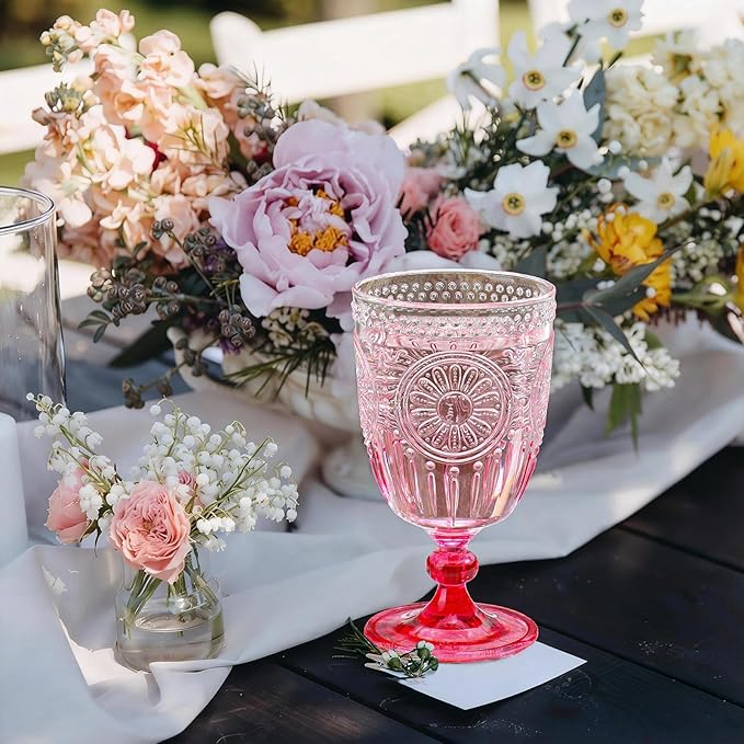 XUWAIDSGN 12Pcs Plastic Vintage Wine Glasses 13.5oz Reusable Embossed Goblet - Image 8