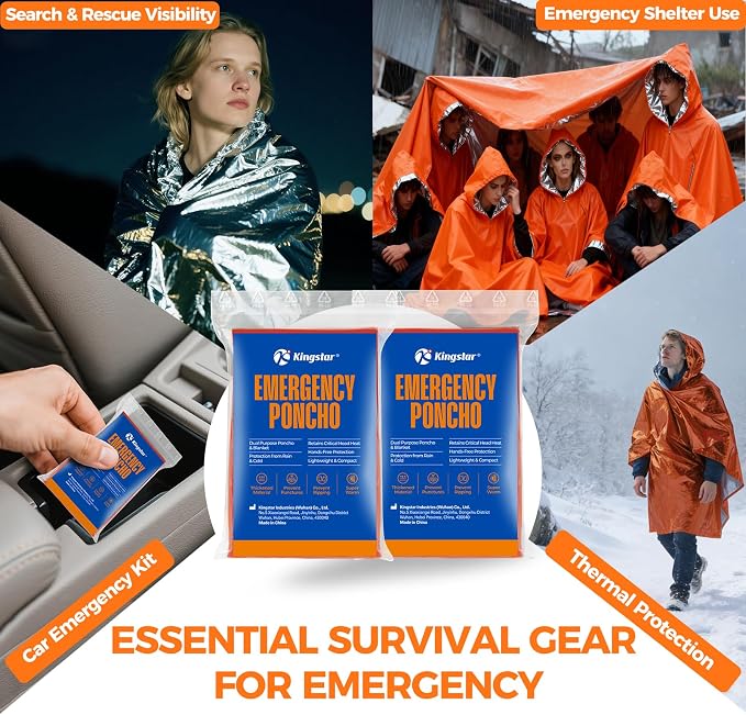 4 Pack Emergency Mylar Blanket Poncho | Waterproof Rain Ponchos | Reusable - Image 7