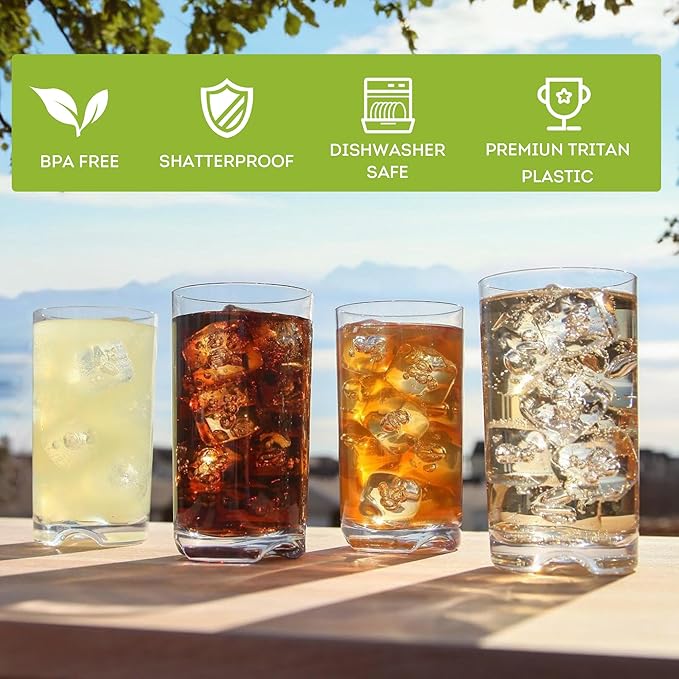 Lily's Home Unbreakable Highball Tumblers, Made of Shatterproof Tritan Plastic - Image 6