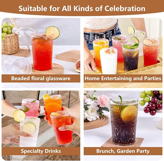 Ciaell 12 Pack Romantic Plastic Water Glasses - 14 Oz Clear Vintage Drinking - Image 9