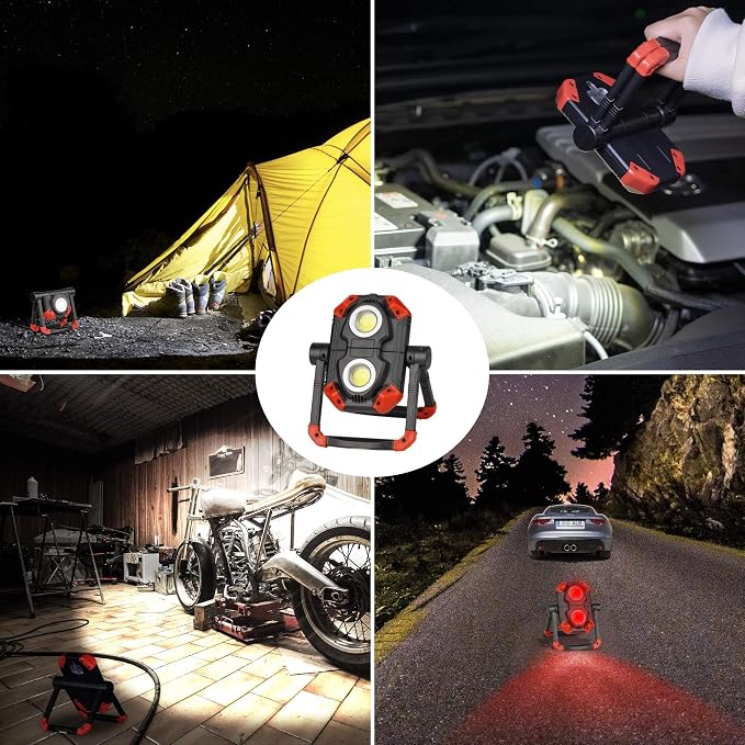 YZONI 2 Pack LED Work Light Rechargeable, 2 COB 2500LM Folding Portable Flood - Image 7