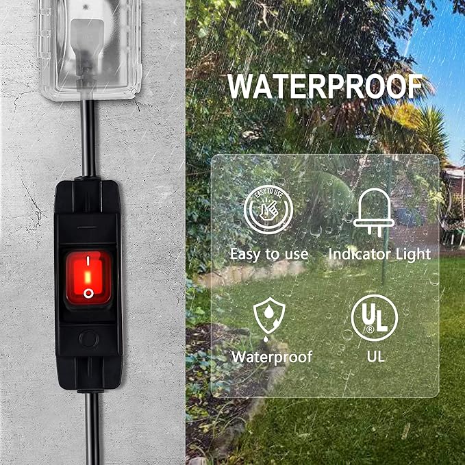 Outdoor Extension Cord with Switch On/Off Waterproof Switch 3 Prong Extension - Image 8