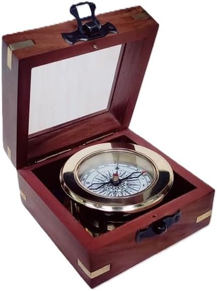 Vintage Brass Compass with Wooden Box – Antique Navigation Compass - Image 8