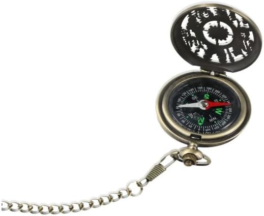 Pocket Compass with Hanging Chain, Vintage Zinc Alloy Flip Cover Compass Pocket - Image 6