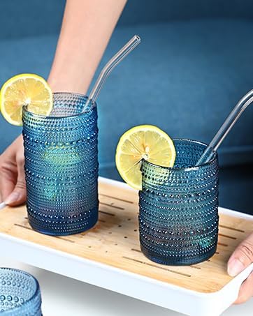 KMIGRUAN Hobnail Drinking Glasses Set of 6, 12oz Blue Vintage Glassware - Image 7