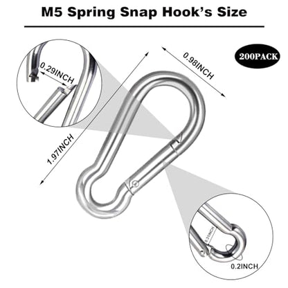200 PCS 2'' Spring Snap Hook Carabiner, M5 3/16 Inch Galvanized Silver Steel - Image 2