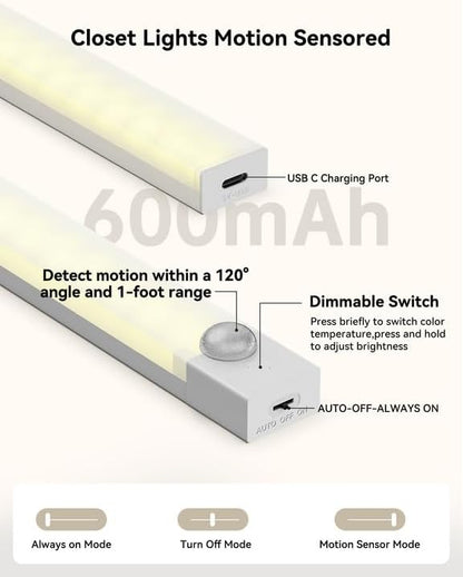 Under Cabinet Lights 8 Inch 3-Pack, Rechargeable Battery Operated Motion Sensor - Image 4