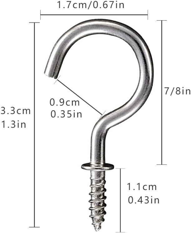 Set of 40 Nickel Plated Metallic Silver Cup Hooks - Image 3