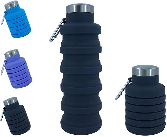 Collapsible Water Bottles 12oz, Odorless BPA-Free Silicone, Leak-Proof Foldable by VadoWorld